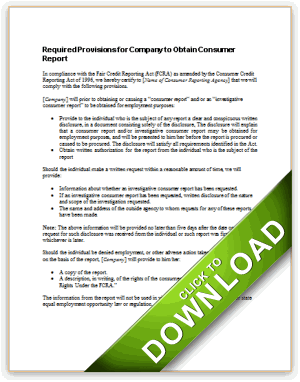 Certification - Required Provisions for Company to Obtain Consumer Report